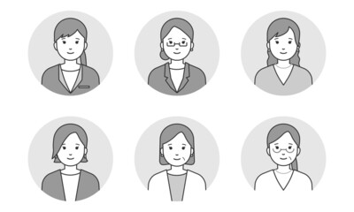 ビジネスウーマンのアイコンセット（線画モノクロ）