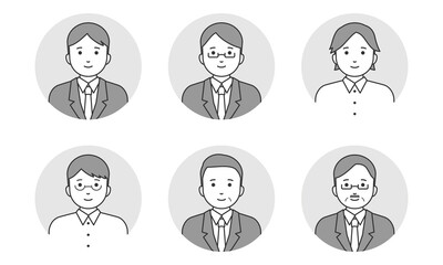 ビジネスマンのアイコンセット（線画モノクロ）