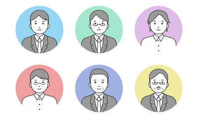 ビジネスマンのアイコンセット（線画カラフル）