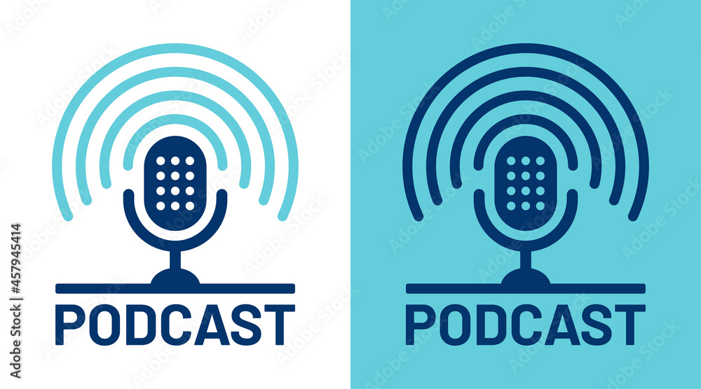 Poster podcast icon. recording symbol with microphone and audio waveform vector illustration.