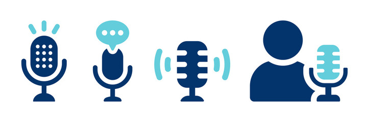 Podcast radio icon vector illustration. Speaker with mic symbol.