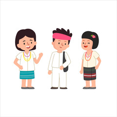 Traditional dress of Karen Tai Yai Lawa people living in Thailand Asia cute flat illustration © worapan