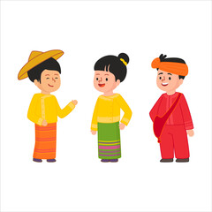 Traditional dress of Karen people living in Thailand Asia cute flat illustration
