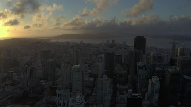 Aerial timelapse San Francisco SF skyline sunset Bay Area California