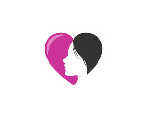 Beauty woman head in the love shape logo