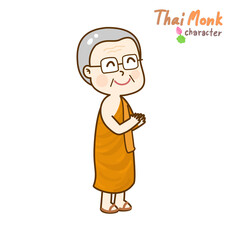 
Cartoon thai monk character vector.
