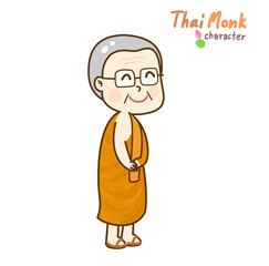 
Cartoon thai monk character vector.
