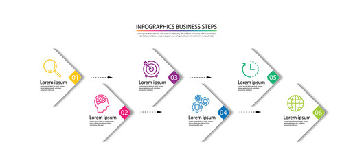Presentation business infographic template colorful with 6 step