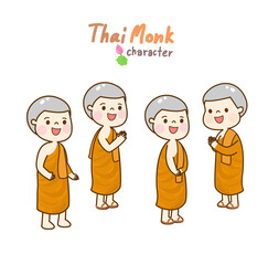Fototapeta na wymiar Cartoon thai monk character vector. 