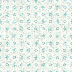 Aegean teal mottled rustic circle linen texture background. Summer dotted coastal living style. Light turquoise blue cloth effect textile seamless pattern. Washed out beach cottage fabric material. 