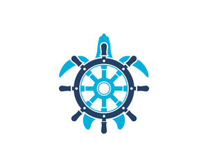 Turtle with ship steering wheel in the middle