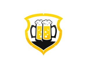 Abstract shield with double glass of beer inside