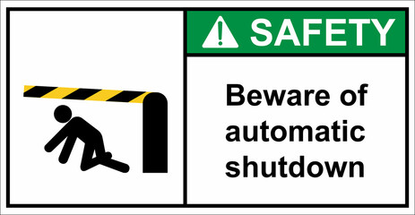 Beware of the car barrier automatic closing.,Safety sign.