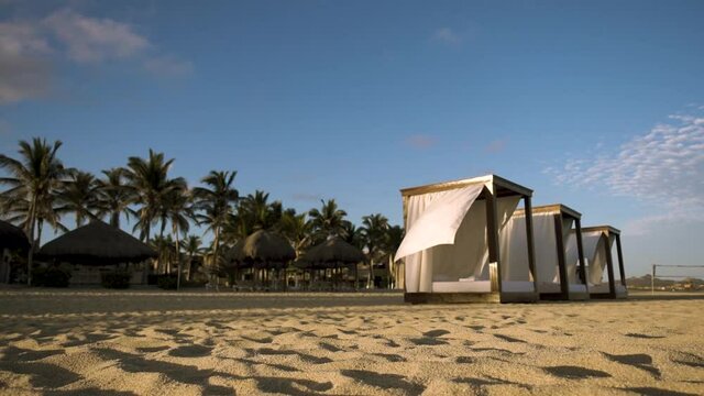 Beds on the sand in a beach.