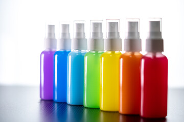 7色のスプレーボトル　虹のイメージ