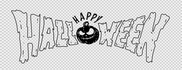 Happy halloween text banner with pumpkin,bats flying, spider, spider web,  isolated on png or transparent     background, font design , sale template ,website, poster,  vector  illustration