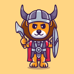 cute lion viking with ax and shield