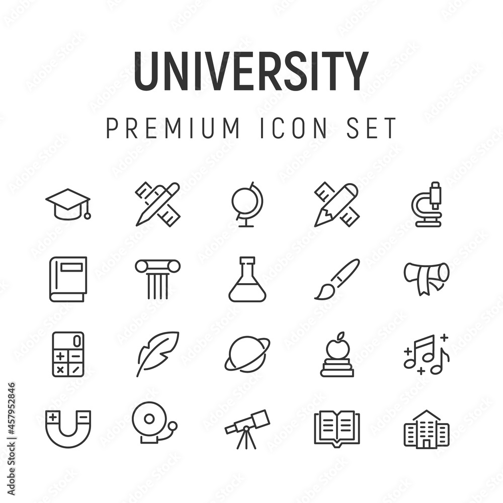 Poster vector set of university thin line icons.