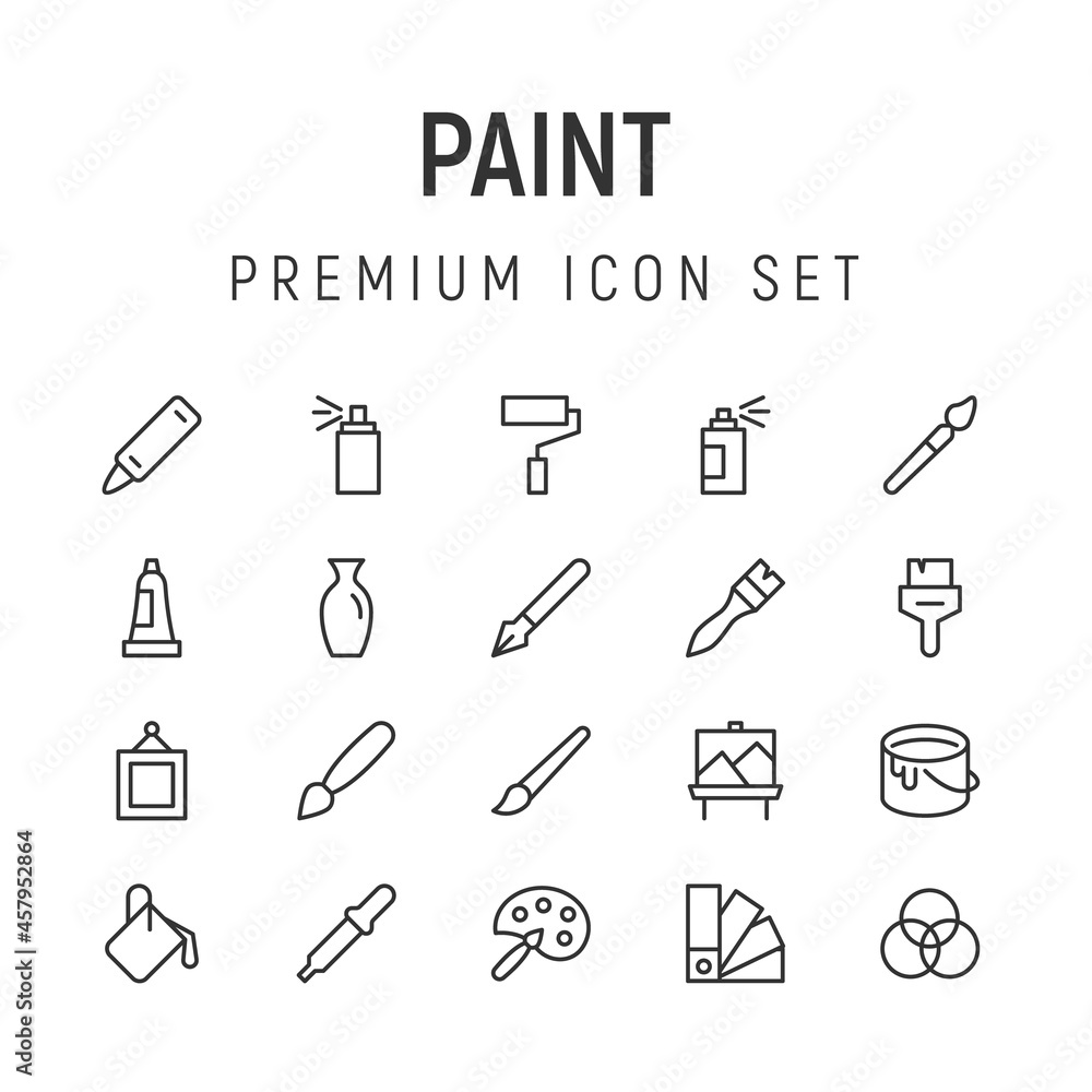 Wall mural simple line set of paint icons.