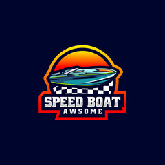 Vector Logo Illustration Speed Boat E Sport and Sport Style.