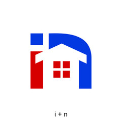 Obraz premium Letter i and n with negative space home concept. Very suitable for symbol, logo, company name, brand name, personal name, icon and many more.