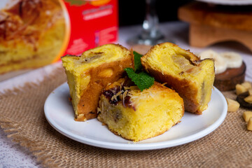 Pineapple bread, the typical food of the city of Tegal, Indonesia, decorated with eggs and milk, and filled with banana