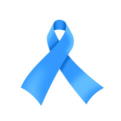 Blue ribbon symbolizing awareness in the prevention and fight against prostate cancer. Blue ribbon on white background.