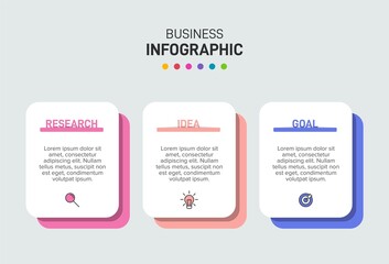 Concept of arrow business model with 3 successive steps. Three colorful graphic elements. Timeline design for brochure, presentation. Infographic design layout.
