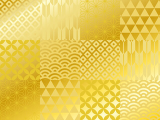 壁紙に使える金色の和柄の格子のイラスト