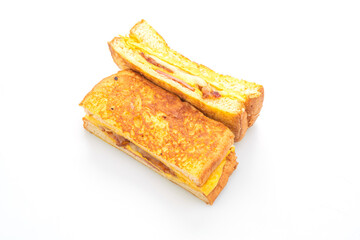 French toast ham bacon cheese sandwich with egg