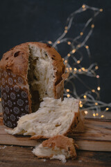 christmas panettone with led lights background