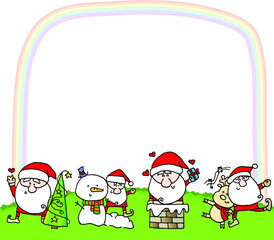 Vector illustration cartoon Santa Claus snowman Christmas card frame series