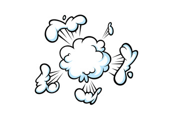 Comic boom smoke effect. Puff and burst clouds for surprising and explosive events. Vector illustartion isolated in white background