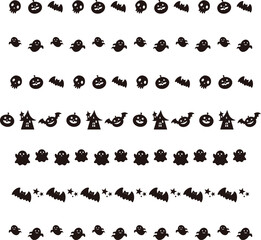 秋　10月　ハロウィン　おばけ　シルエット　飾り　装飾　ライン　あしらい　罫線　イラスト素材セット © ribbon_s