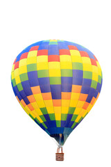 colorful hot air balloon with basket isolate on white background with clipping path