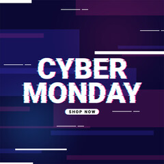 Cyber monday promo banner with lines on glitch screen. Cyberpunk, web, darkwave