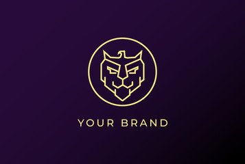 Strong Golden Tiger Lion Head Face with Eagle Hawk Falcon Logo Design Vector