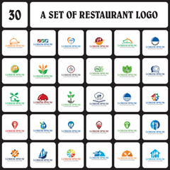 a set of restaurant logo , a set of food logo