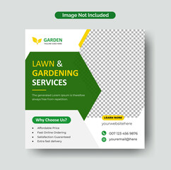 Lawn garden or landscaping service instagram post and  social media banner template Premium Vector