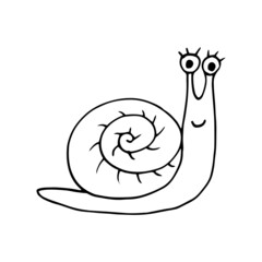 snail hand drawn doodle. vector, scandinavian, nordic, minimalism, monochrome. animals, mollusk, children print, sticker, decor, coloring.