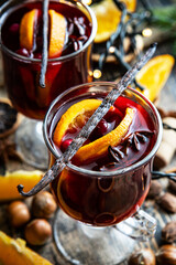 Christmas composition with hot spiced wine