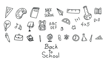 Back to school element set handwritten calligraphy isolated on white background, Flat Modern design, illustration Vector EPS 10