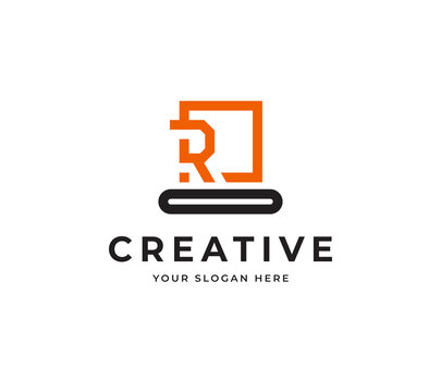 Letter R crane vector logo design, Creative minimalist abstract logo symbol
