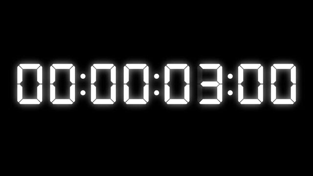 白色　デジタル時計　10秒　カウントアップ　増える　増加　ストップウォッチ　モーショングラフィックス