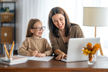 Girl doing homework or online education.