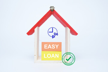 A house miniature with easy loan wooden block. Easy approved within 24 hours sign.