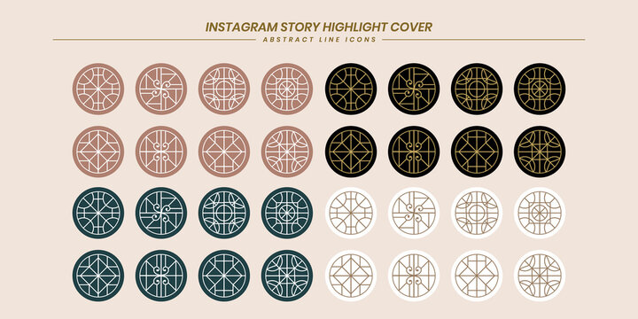 Golden Big Collection Of Abstract Line Instagram Story Highlights Gold Icons For Social Media Premium Vector