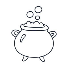 Magic cauldron with potion doodle. Vector illustration. Happy Halloween.