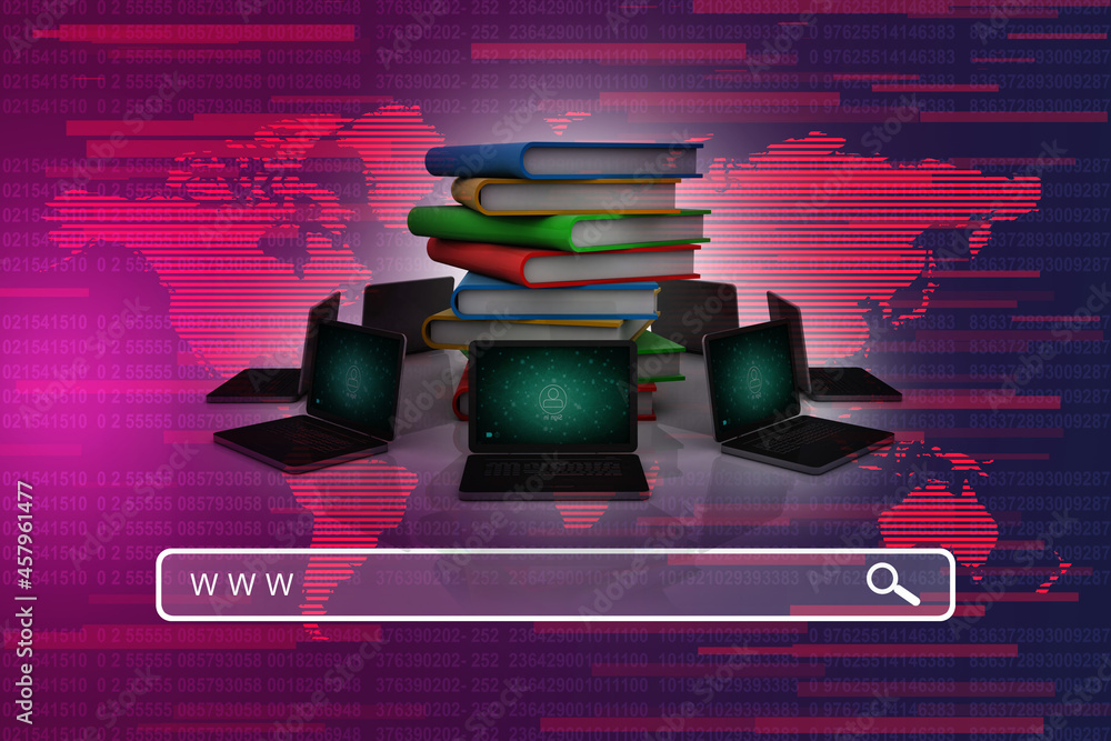 Poster 3d rendering technology computer network with book