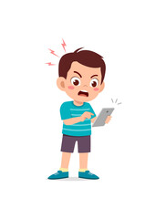 little boy using mobile phone and angry